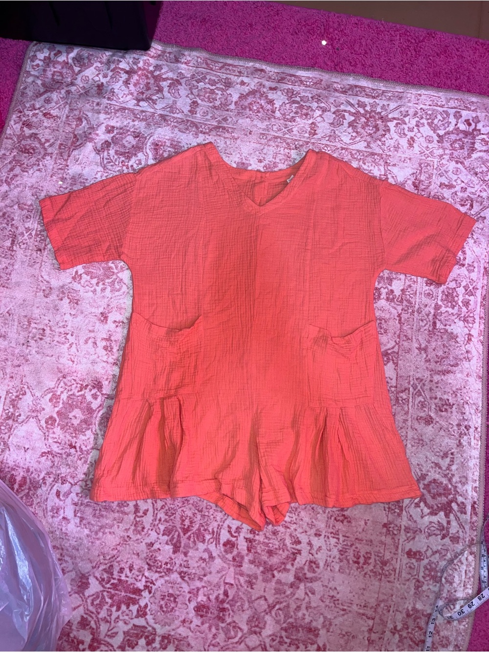 Uncle Frank S/M Romper Melon Relaxed Short-Sleeve with Front Pockets 100% Cotton